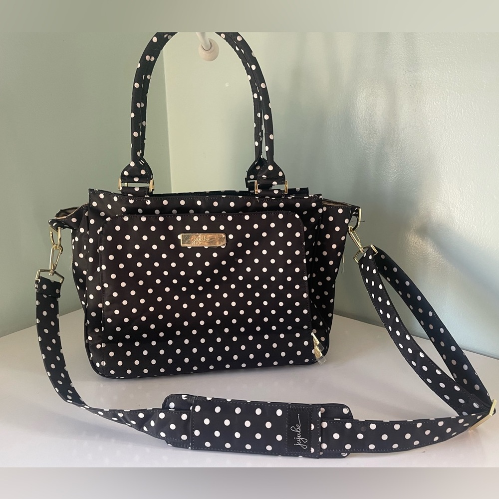 JuJuBe Baby Diaper Bag Polka Dot Tote Bag Changing Pad Pockets Storage New